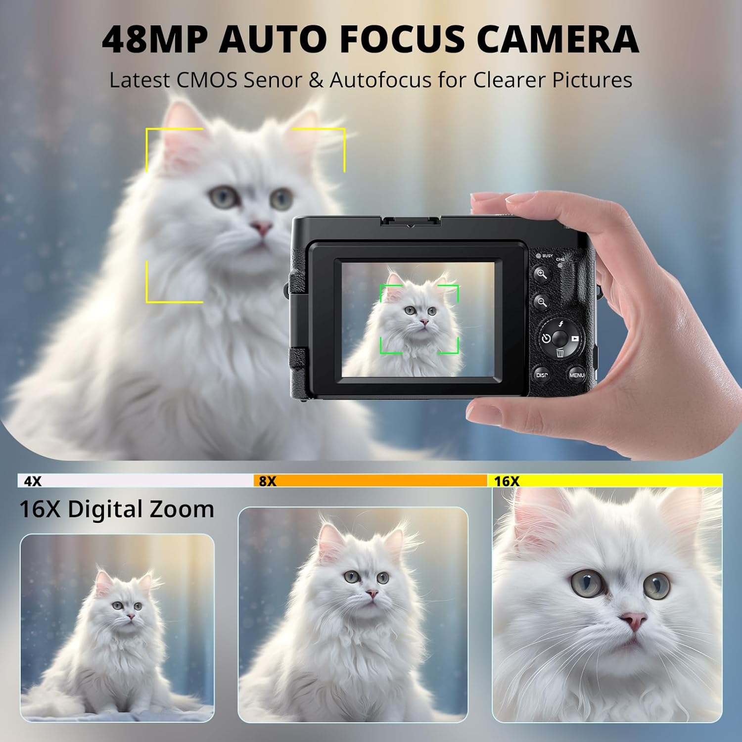 4K Digital Camera for Photography Autofocus, 2026 Latest 48MP Vlogging Camera for YouTube with SD Card, 2 Batteries, 3" 180°Flip Screen Compact Travel Camera for Teens with 16X Zoom, Anti-Shake,Black