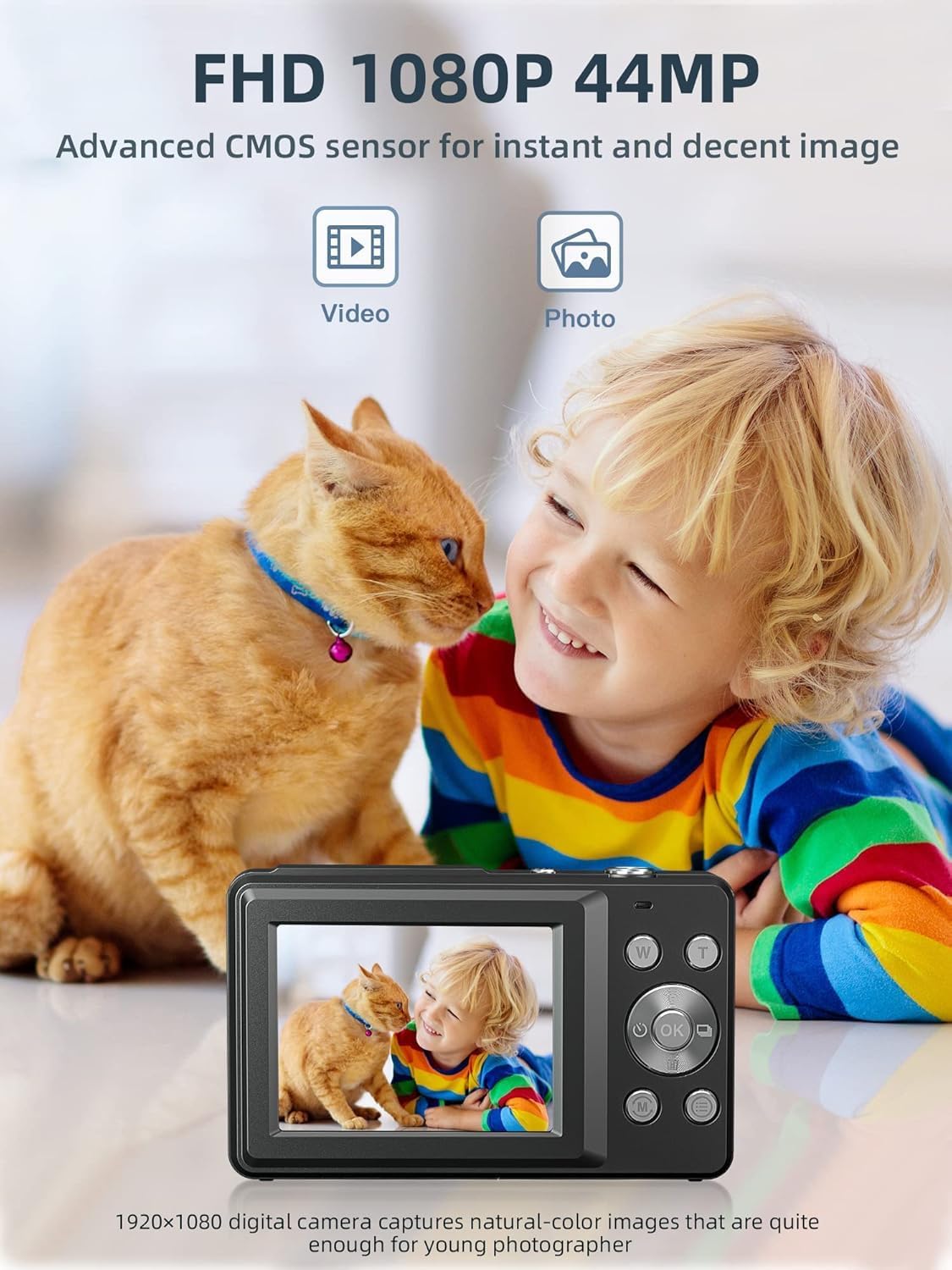 Digital Camera, FHD 1080P Digital Point and Shoot Camera with 16X Zoom Anti Shake, 32GB Card, Compact Small Camera for Boys Girls Kids, Black