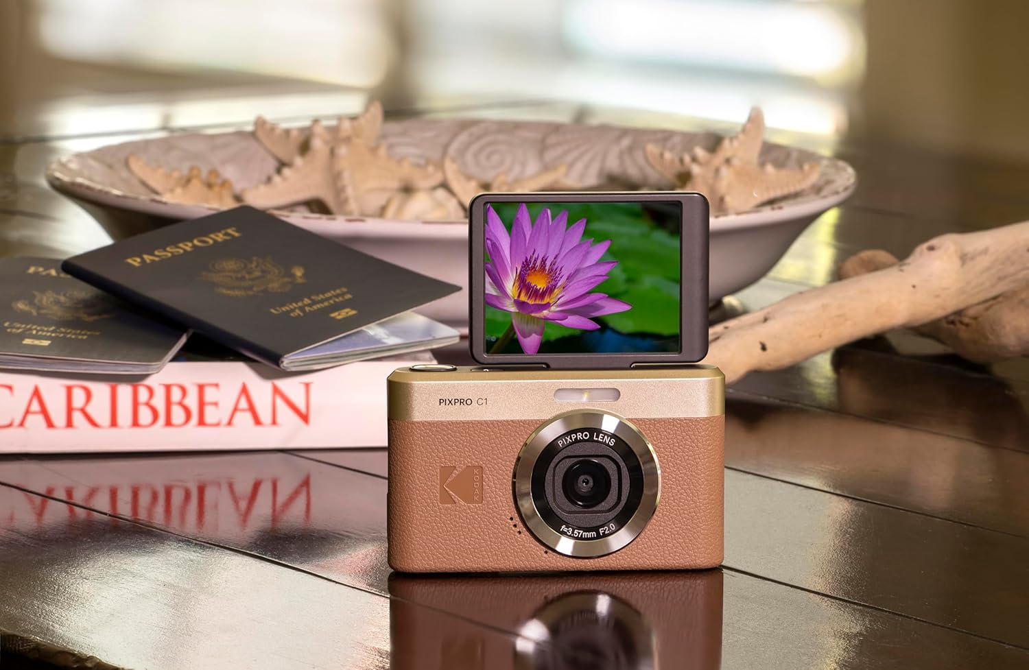 Kodak PIXPRO C1 Digital Camera, 13MP Compact Point & Shoot with 4X Digital Zoom, 26mm f/2.0 Wide Angle, 180 Degree Flip Screen, 1080p HD Video, Brown
