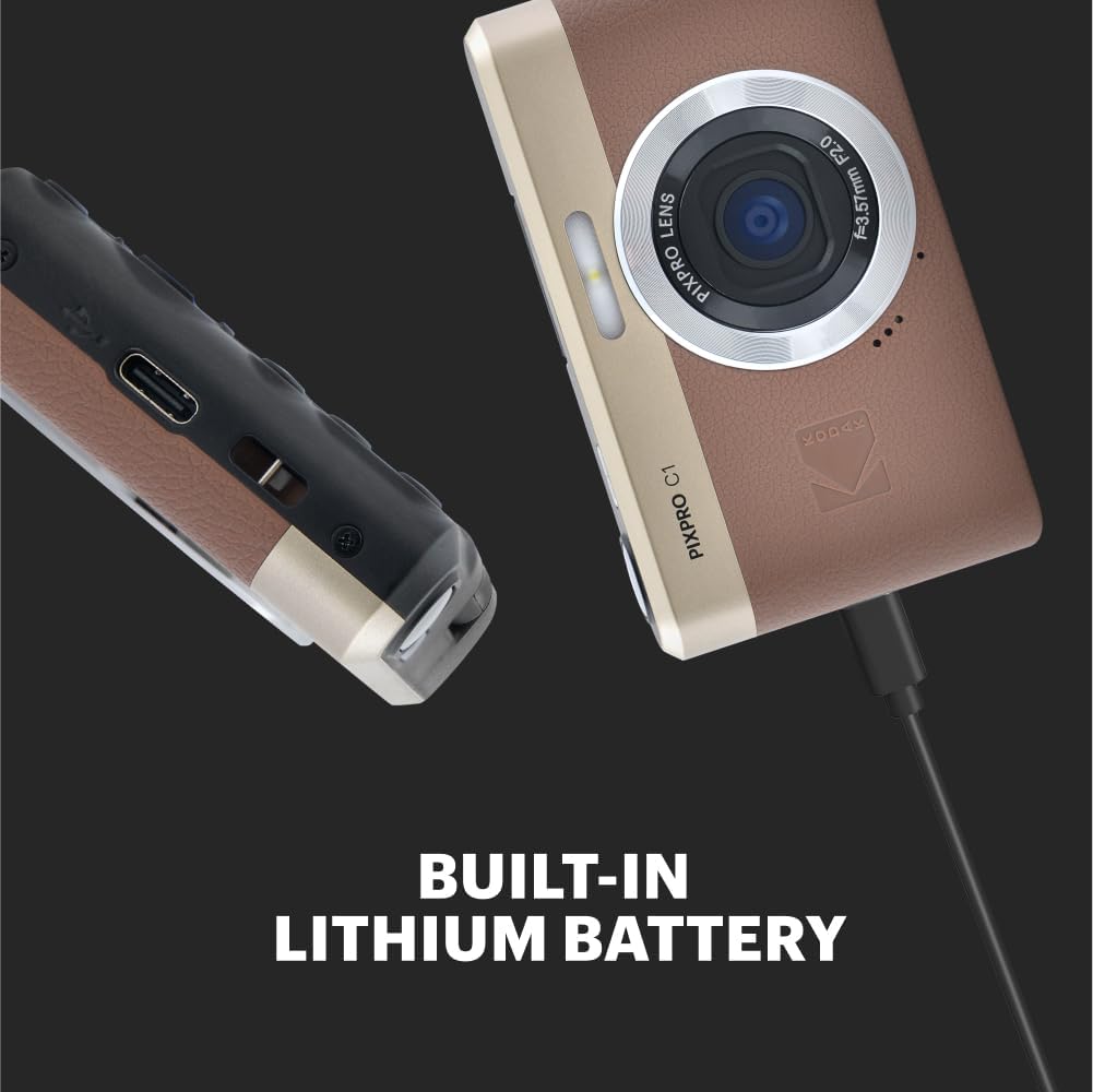 Kodak PIXPRO C1 Digital Camera, 13MP Compact Point & Shoot with 4X Digital Zoom, 26mm f/2.0 Wide Angle, 180 Degree Flip Screen, 1080p HD Video, Brown