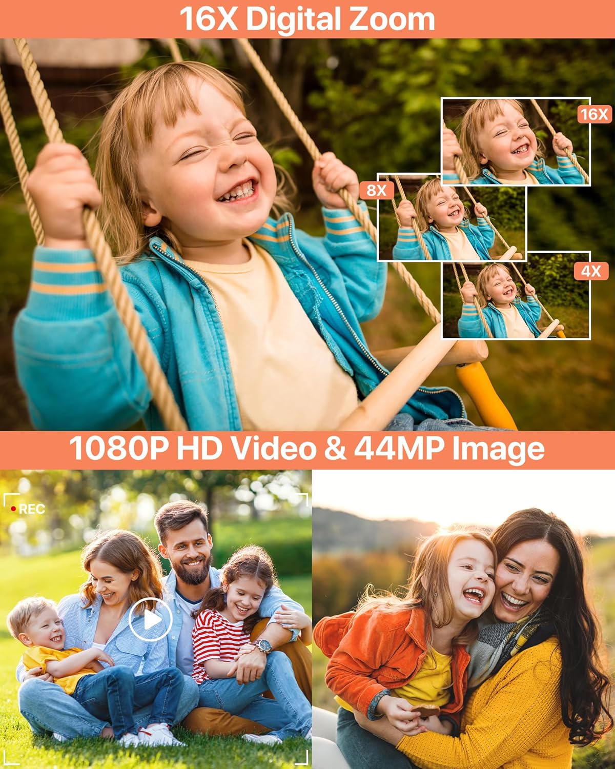 Digital Camera, Latest FHD 1080P Digital Camera for Teens with SD Card Anti Shake Point and Shoot Cameras Portable 16X Zoom Compact Small Cameras for Kids Boys Girls Seniors with Wrist Strap