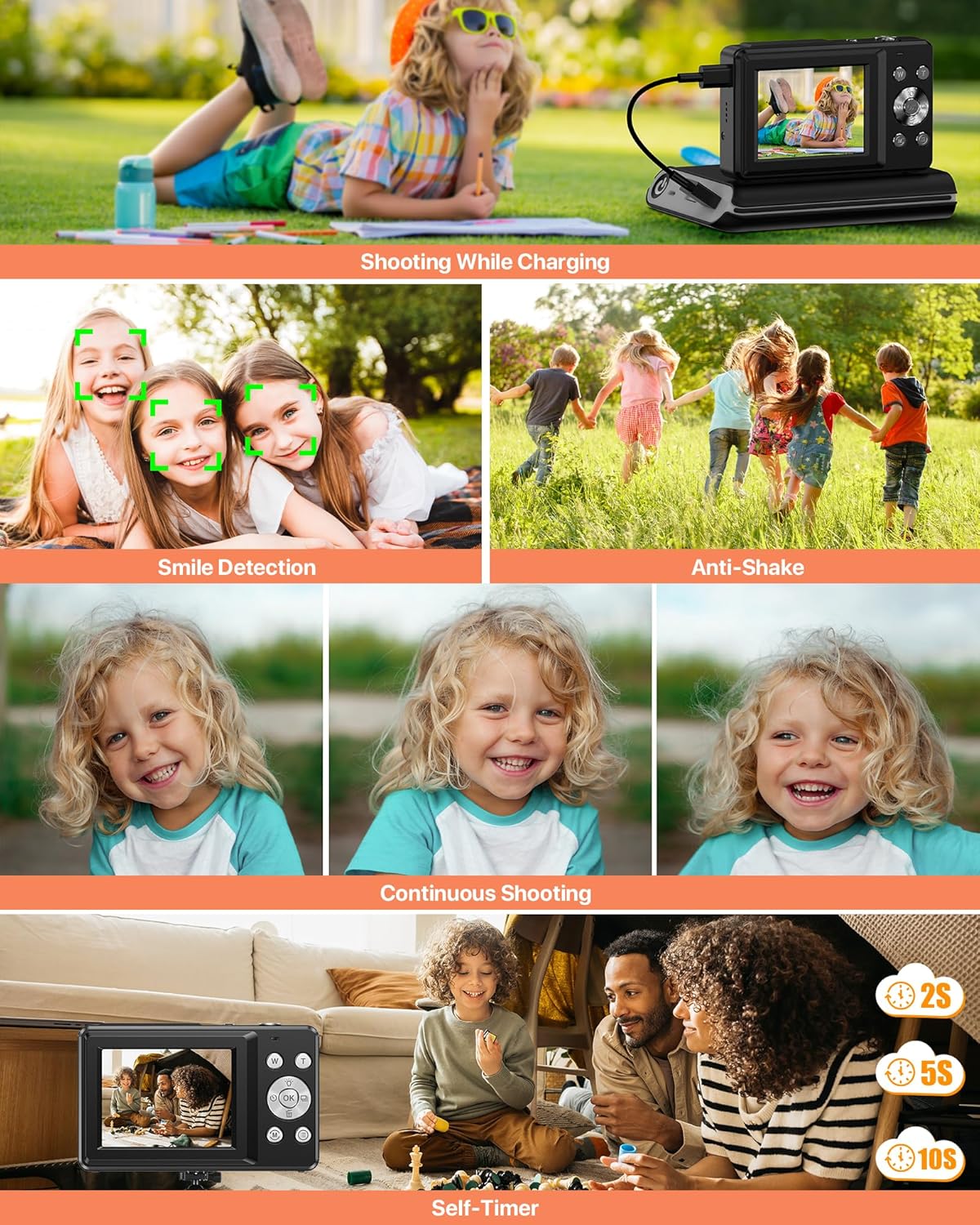 Digital Camera, Latest FHD 1080P Digital Camera for Teens with SD Card Anti Shake Point and Shoot Cameras Portable 16X Zoom Compact Small Cameras for Kids Boys Girls Seniors with Wrist Strap