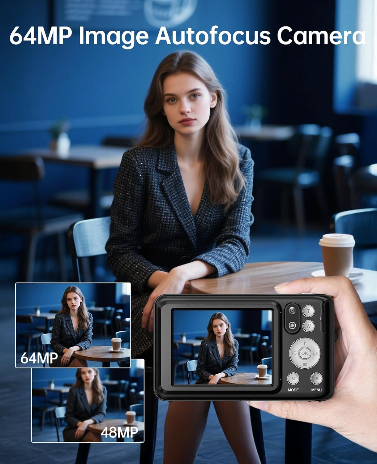 5K Digital Camera for Photography with 6X Optical Zoom, 64MP Autofocus WiFi Vlogging Camera for YouTube with Dual Lens, Compact Point and Shoot Digital Cameras with Touch Screen, 32GB Card,2 Batteries