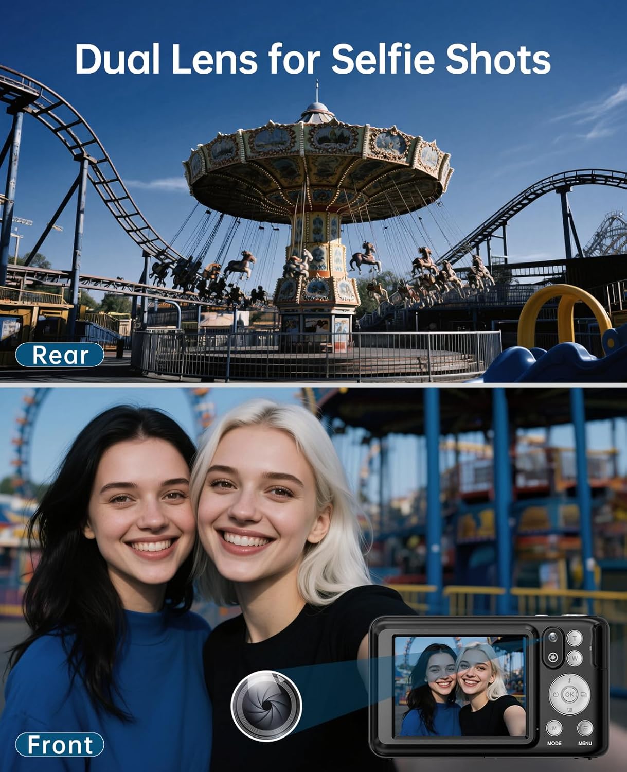 5K Digital Camera for Photography with 6X Optical Zoom, 64MP Autofocus WiFi Vlogging Camera for YouTube with Dual Lens, Compact Point and Shoot Digital Cameras with Touch Screen, 32GB Card,2 Batteries