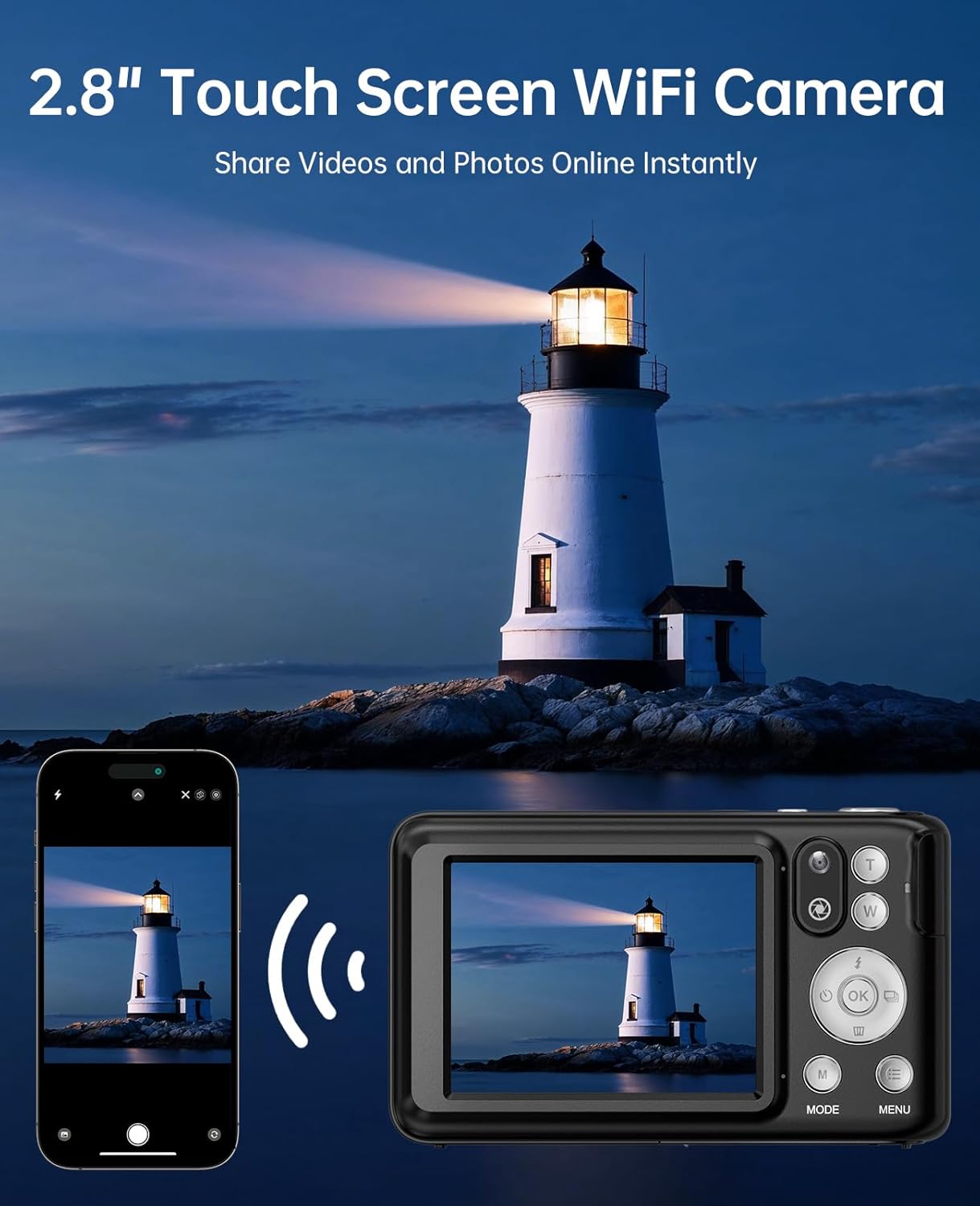 5K Digital Camera for Photography with 6X Optical Zoom, 64MP Autofocus WiFi Vlogging Camera for YouTube with Dual Lens, Compact Point and Shoot Digital Cameras with Touch Screen, 32GB Card,2 Batteries