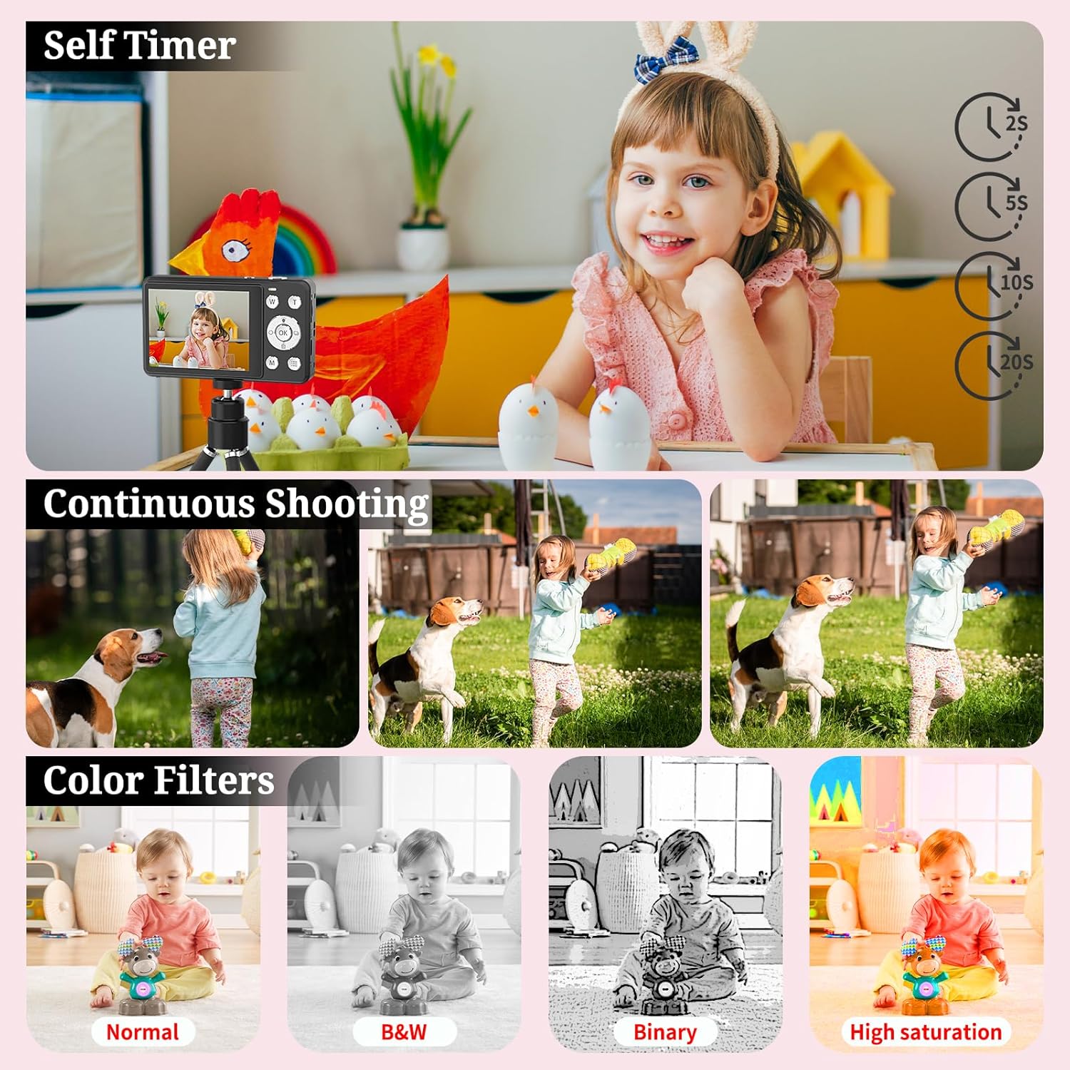Forc Digital Camera, FHD 4K 64MP Point and Shoot Kids Digital Cameras with 64GB Card, 18X Zoom, Anti Shake, Compact Small Camera for Kids Gifts for Teens Girls Boys