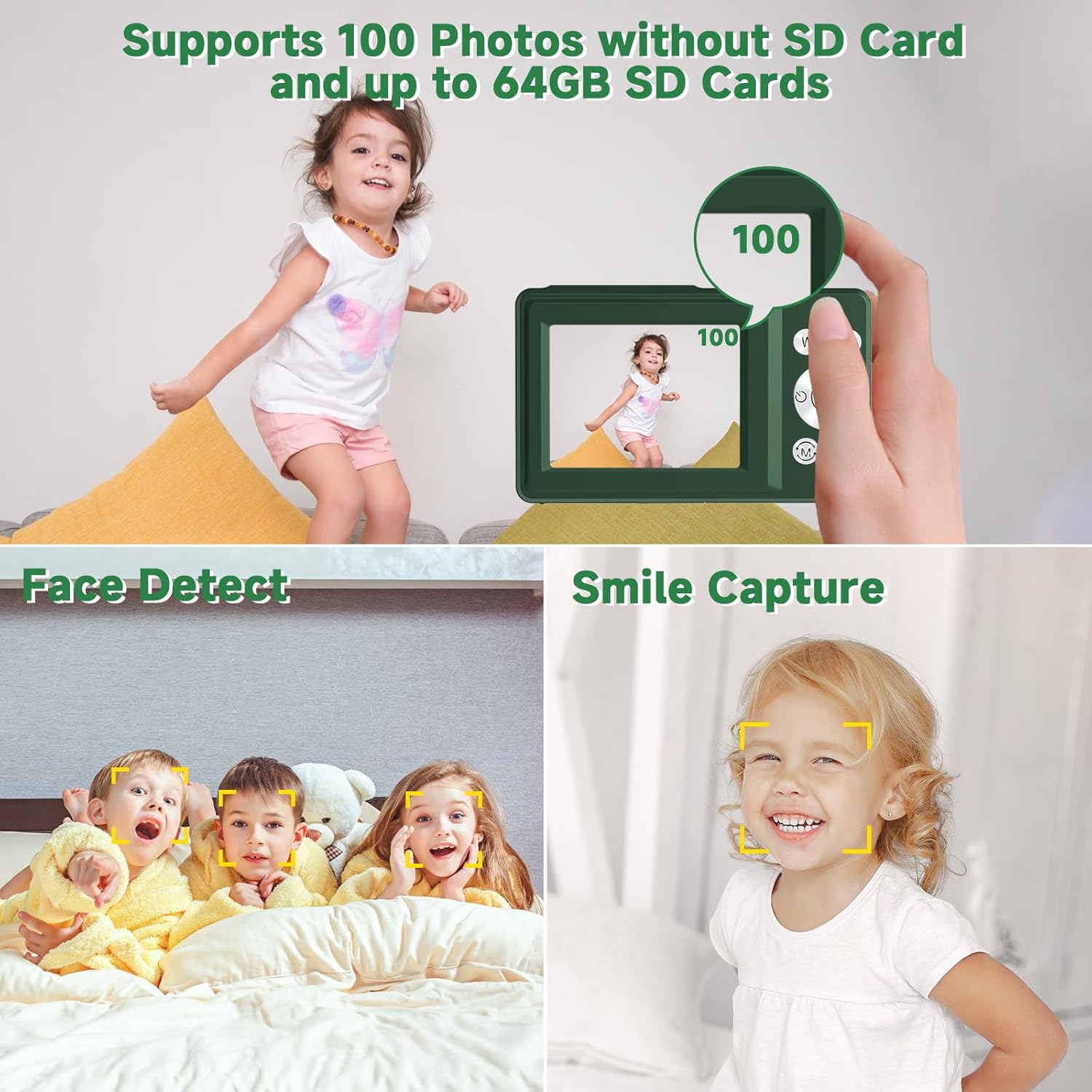 Digital Camera, 44MP Compact Camera, FHD 1080P Point and Shoot Digital Cameras with 16X Zoom, Face Detect, Smile Capture, Anti Shake, for Boys Girls Teens Gifts (Deep Green)