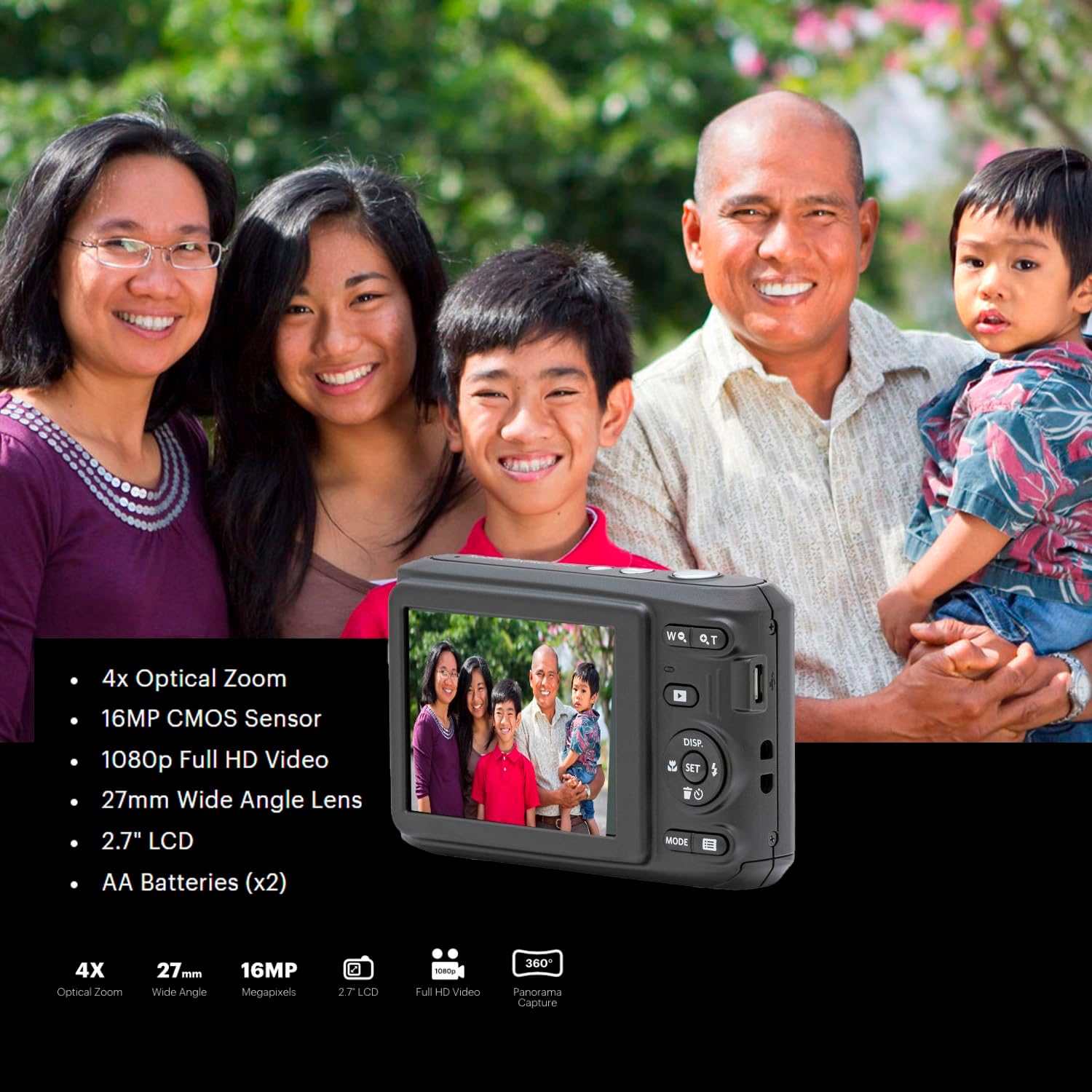 Kodak PIXPRO FZ45 Digital Camera (Black) Bundle with 32GB Class 10 UHS-I U1 SDHC Memory Card and AA High-Performance Alkaline Batteries (4-Pack) (3 Items)