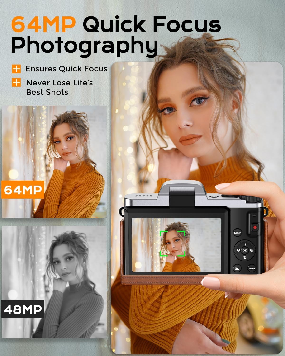 4K Digital Camera for Photography Autofocus, 64MP WiFi Vlogging Camera for YouTube with 3'' 180° Flip Screen,16X Zoom Anti-Shake, 32GB Card, Compact Travel Point and Shoot Digital Cameras (Brown)