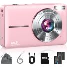 Digital Camera, FHD 1080P Point and Shoot Kids Camera, with 32GB Card, 2 Batteries, 16X Zoom Anti Shake Date Stamp, Compact Portable Small, for Starter Kid Children Teen Student Girl Boy(Pink)