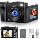 Digital Camera 4K for Photography Vlogging: 50MP Cameras for Video - 16X Zoom Photo Camera Gifts for Teens Ages 8-16 - 180°Flip Screen Compact Cámara - Point and Shoot Digital Cameras for YouTube