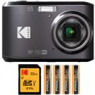 Kodak PIXPRO FZ45 Digital Camera (Black) Bundle with 32GB Class 10 UHS-I U1 SDHC Memory Card and AA High-Performance Alkaline Batteries (4-Pack) (3 Items)