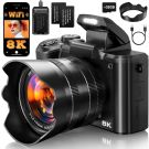 8K Digital Cameras for Photography Autofocus, 2026 Upgrade 88MP WiFi Professional 16X Zoom Photography Camera with Dual-Lens for YouTube, SD Card, Lens Hood, Touch Screen, 2 Batteries & Charging Stand