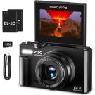 4K Digital Camera for Photography, 64MP Vlogging Camera for YouTube with 3" 180° Flip Screen, 18X Digital Zoom Point and Shoot Camara with 32GB Micro SD Card for Beginner (Black)