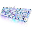 Typewriter Style Mechanical Gaming Keyboard RGB Backlit Wired with Blue Switch Retro Round Keycap 104 Keys Keyboard (R-White)