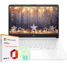HP 14" Business Laptop with Microsoft Office 365 with Copliot AI & 1TB OneDrive, 32GB RAM 64GB SSD, Dual-Cores Intel Processor, Windows 11, PLUSERA Earphones, Snowflake White