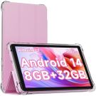 Android 14 Tablet with Case, 7 Inch 8GB RAM+32GB ROM/ 1TB Expandable Computer, 5MP Camera Tablets, 1.6Ghz Quad-core Processor, 3000mAH Battery Tablet PC, 5G WiFi, Games 7'' Android Laptop Pink