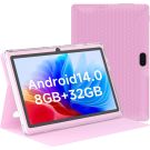 Tablet 7Inch Android 14.0 with Protective Case, 8GB(3+5GB Expand) RAM+ 32GB ROM, IPS Screen, Dual Camera, Bluetooth 5.0 WiFi Tab (Pink)