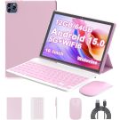 Android 15 Tablet 10 Inch, 12(3+9) GB RAM+64GB ROM, 2 in 1 Tablets with Keyboard Case Mouse Stylus, 1.8GHz Five-core Processor, 1280 * 800 IPS HD Screen, 5G WiFi6 BT 5.3 Tableta PC(Pink)