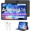 Android 16 Tablet,11 Inch Tablets with Octa Core Processor, 28GB RAM 128GB ROM 1TB Expand, Widevine L1, 8000mAh Battery, 2.4/5Ghz Dual WiFi/GPS/FM, 5/8MP Cameras, Case Included, Black