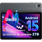 Tablet The World's First Android 15 with Gemini AI,10.1 Inch 18GB RAM 128GB ROM 2TB TF, Speed Up to 2.0 GHZ,Widevine L1,5000mAh,FM Radio,WiFi6, GPS,Bluetooth,Travel Gift,Kids Space,YT Kids