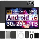 Tablet|14 inch Android 16 Tablet|30GB RAM 256GB ROM|1920 * 1200 IPS FHD|10000mAh 30W Fast Charging|Octa-core Processor|Wi-Fi 6, BT 5.4|Dual Camera with Keyboard|Mouse|Stylus|Case|Headphone