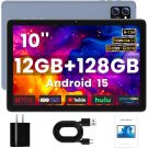 Android Tablet 10 Inch, Android 15 Tablets 2026 for Adults, Octa-Core, 12GB RAM,128GB Storage(2TB Expandable), Large Touch Screen Tablet with 10H Battery Life,WiFi & Bluetooth 5.0,Grey Blue