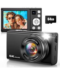 5K 96MP Digital Camera for Photography with 6X Optical Zoom,2026 Upgraded Autofocus Vlogging Camera for YouTube with Dual Lens, 64GB Card, Flash, Anti-Shake, Compact Point and Shoot Digital Cameras