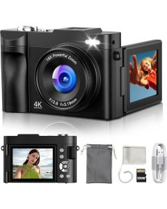 Digital Camera 4K for Photography Vlogging: 50MP Cameras for Video - 16X Zoom Photo Camera Gifts for Teens Ages 8-16 - 180°Flip Screen Compact Cámara - Point and Shoot Digital Cameras for YouTube