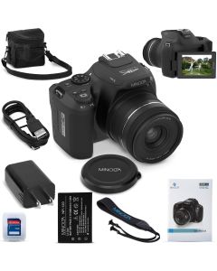 Minolta 64MP Digital Camera – 10x Optical Zoom, 4K Ultra HD Video, Macro Shooting, Anti-Shake, 3-inch LCD Screen, Face Detection – Includes 32GB SD Card, Battery & Case (Black)