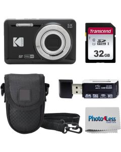 KODAK PIXPRO FZ55 16MP Digital Point & Shoot Camera, 5X Optical Zoom, 28mm Wide Angle, 1080P Full HD Video, Bundle with 32GB SD Card, Protective Case, and Hi-Speed Card Reader (Black)