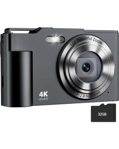 Digital Camera, FHD 4K Digital Point and Shoot Camera with 16X Zoom Anti Shake, 48MP Compact Small Camera with 32GB Card for Boys Girls Kids
