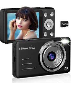 Forc Digital Camera, FHD 4K 64MP Point and Shoot Kids Digital Cameras with 64GB Card, 18X Zoom, Anti Shake, Compact Small Camera for Kids Gifts for Teens Girls Boys