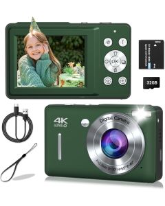 Digital Camera, 44MP Compact Camera, FHD 1080P Point and Shoot Digital Cameras with 16X Zoom, Face Detect, Smile Capture, Anti Shake, for Boys Girls Teens Gifts (Deep Green)