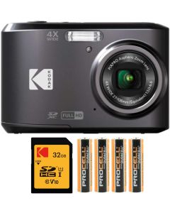 Kodak PIXPRO FZ45 Digital Camera (Black) Bundle with 32GB Class 10 UHS-I U1 SDHC Memory Card and AA High-Performance Alkaline Batteries (4-Pack) (3 Items)