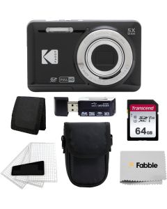 Kodak PIXPRO FZ55 Digital Camera (Black) + Black Point & Shoot Camera Case + Transcend 64GB SD Memory Card + Tri-fold Memory Card Wallet + Hi-Speed SD USB Card Reader + More!