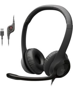 Logitech H390 Wired Headset for PC/Laptop, Stereo Headphones with Noise Cancelling Microphone, USB-A, in-Line Controls, Works with Chromebook - Black