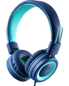 Kids Headphones - noot products K11 Foldable Stereo Tangle-Free 3.5mm Jack Wired Cord On-Ear Headset for Children/Teens/Boys/Girls/Smartphones/School/Kindle/Airplane Travel/Plane/Tablet (Navy/Teal)