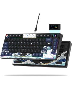 Womier SK80 75% Keyboard with Color Multimedia Display Mechanical Gaming Keyboard Creamy Sound, Wired Hot Swappable Gasket Mount RGB Custom Key Board, Pre-lubed Stabilizer for Mac/Win, Black Kanagawa