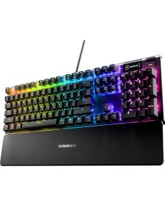 SteelSeries USB Apex 5 Hybrid Mechanical Gaming Keyboard – Per-Key RGB Illumination – Aircraft Grade Aluminum Alloy Frame – OLED Smart Display (Hybrid Blue Switch)