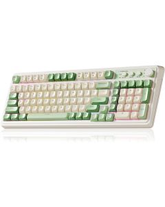 AULA S99 Gaming Keyboard, Wireless Computer Keyboards, Tri-Mode Bluetooth/2.4GHz/USB-C Custom Creamy Keyboard with Number Pad, RGB Backlit Media Knob Cute Programmable Keyboard for PC Gamer - Green