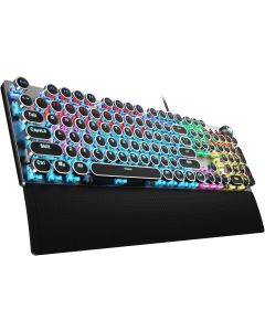 AULA F2088 Typewriter Style Mechanical Gaming Keyboard Wired,Blue Switches,Rainbow LED Backlit,Removable Wrist Rest,Media Control Knob,Retro Punk Round Keycaps,USB Wired Computer Keyboard