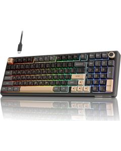 RK ROYAL KLUDGE R98 Pro Wired Mechanical Keyboard, 96% Creamy Gaming Keyboard RGB Backlit with Number Pad and Volume Knob, Gasket Mount, MDA Profile PBT Keycaps, Hot Swappable Pre-lubed Linear Switch
