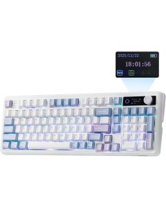 EPOMAKER TH99 PRO 96% Mechanical Keyboard with Screen & Knob, 10000mAh, 2.4Ghz/BT, Hot Swap, Custom Driver, RGB Backlight, PBT Keycap, Wireless Gaming Keyboard for PC/Mac (Blue&White, Creamy Jade)