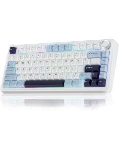 AULA F75 75% Wireless Mechanical Keyboard, Hot Swappable Creamy Keyboard, Pre-lubed Reaper Switches, 2.4GHz/Type-C/BT5.0, RGB Backlit Gaming Keyboards(White & Blue)
