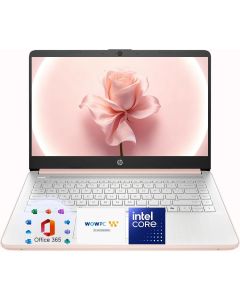 HP 14″Rose Gold Lightweight Laptop, with Office 365 & Copilot AI, Intel Processor, 4GB RAM Memory, 64GB SSD + 1TB Cloud Storage
