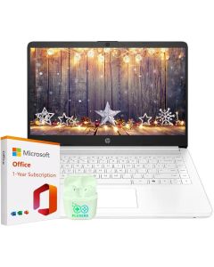 HP 14" Business Laptop with Microsoft Office 365 with Copliot AI & 1TB OneDrive, 32GB RAM 64GB SSD, Dual-Cores Intel Processor, Windows 11, PLUSERA Earphones, Snowflake White