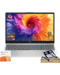 HP 15.6" Touchscreen Business & Home Laptop, AMD Ryzen 5 7520U, 8GB RAM, 128GB SSD, Webcam, HDMI, Lifetime Office 365 for the Web, Win11 Home, Silver, Bundle with PCO Notebook Fold Radiator, Cooler