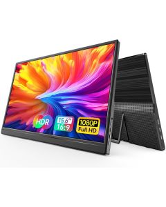 WGK 15.6 inch Portable Monitor 1080P FHD Travel Display HDMI/USB-C Compatible with Laptops, Desktops, Phones, PS, Mac, Xbox, Switch, and Other Gaming Devices Includes Stand and Speakers VESA
