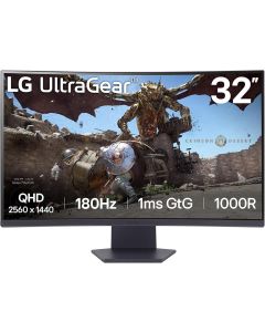 LG 32GS60QC-B Ultragear 32-inch Curved Gaming Monitor QHD (2560x1440) 180Hz 1ms 1000R AMD FreeSync HDR10 HDMIx2 DisplayPort Borderless Design Black Stabilizer DAS Crosshair FPS Counter - Black